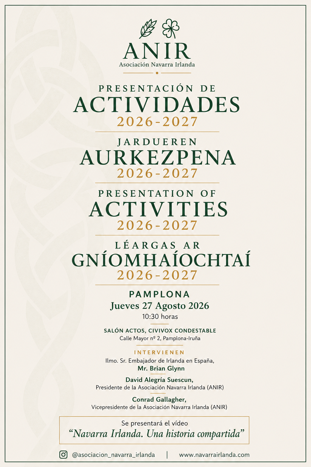 Cartel Presentación Actividades ANIR 2026-2027