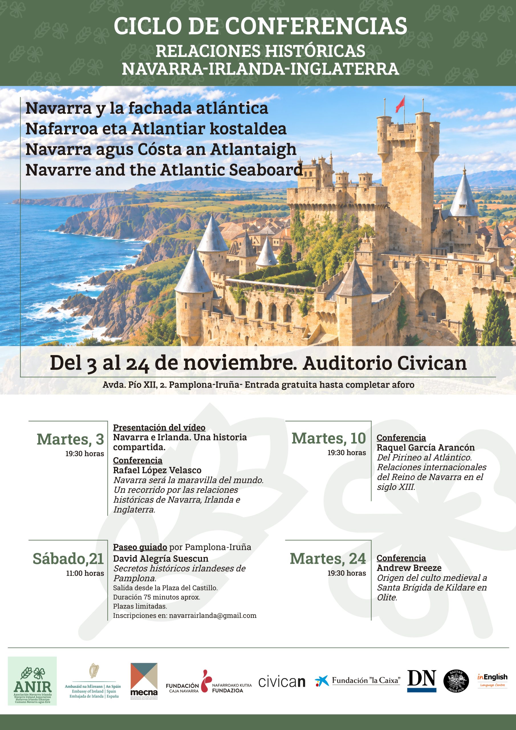 Cartel Ciclo Conferencias Historia Navarra Irlanda